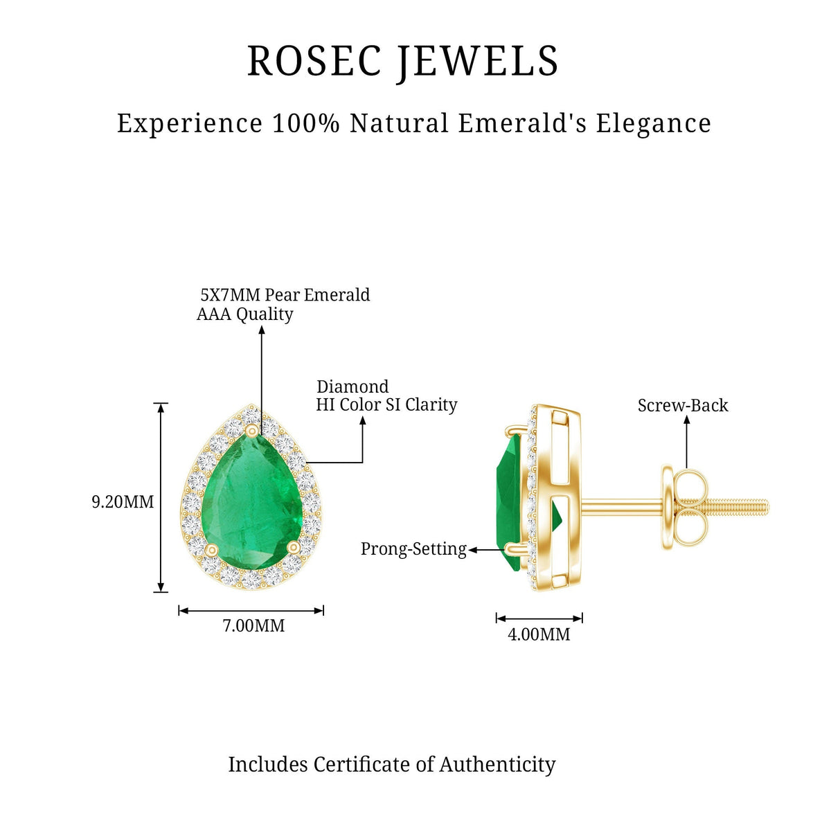 Emerald Stud Earrings – Pear Shape Diamond Halo Studs | Natural Green Gemstone Jewelry