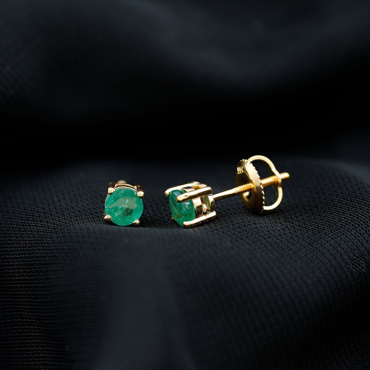 Emerald Stud Earrings - Round Cut 5 MM AAA Quality Solitaire Prong Setting