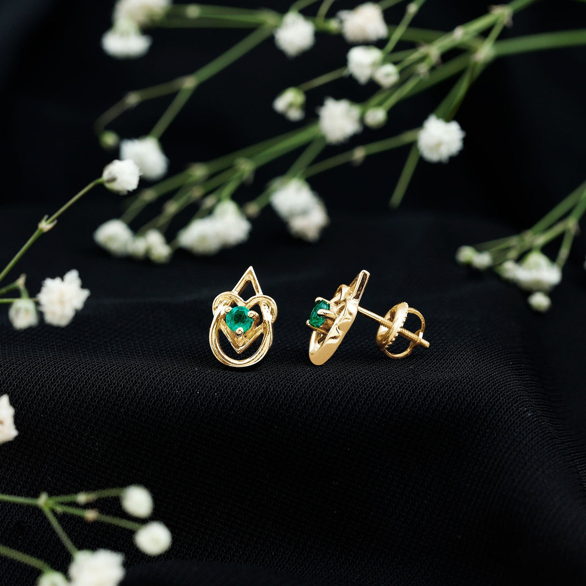 Emerald Stud Earrings – Teardrop Heart Design | AAA Quality Birthstone Jewelry