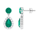 Emerald Teardrop Earrings – Pear Shape Emerald with Diamond Halo | Secure Screw Back