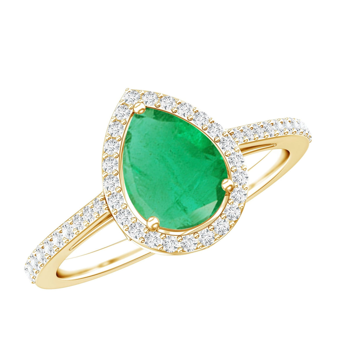 Emerald Teardrop Engagement Ring – Pear Shaped Emerald & Diamond Halo Band