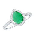 Emerald Teardrop Engagement Ring – Pear Shaped Emerald & Diamond Halo Band