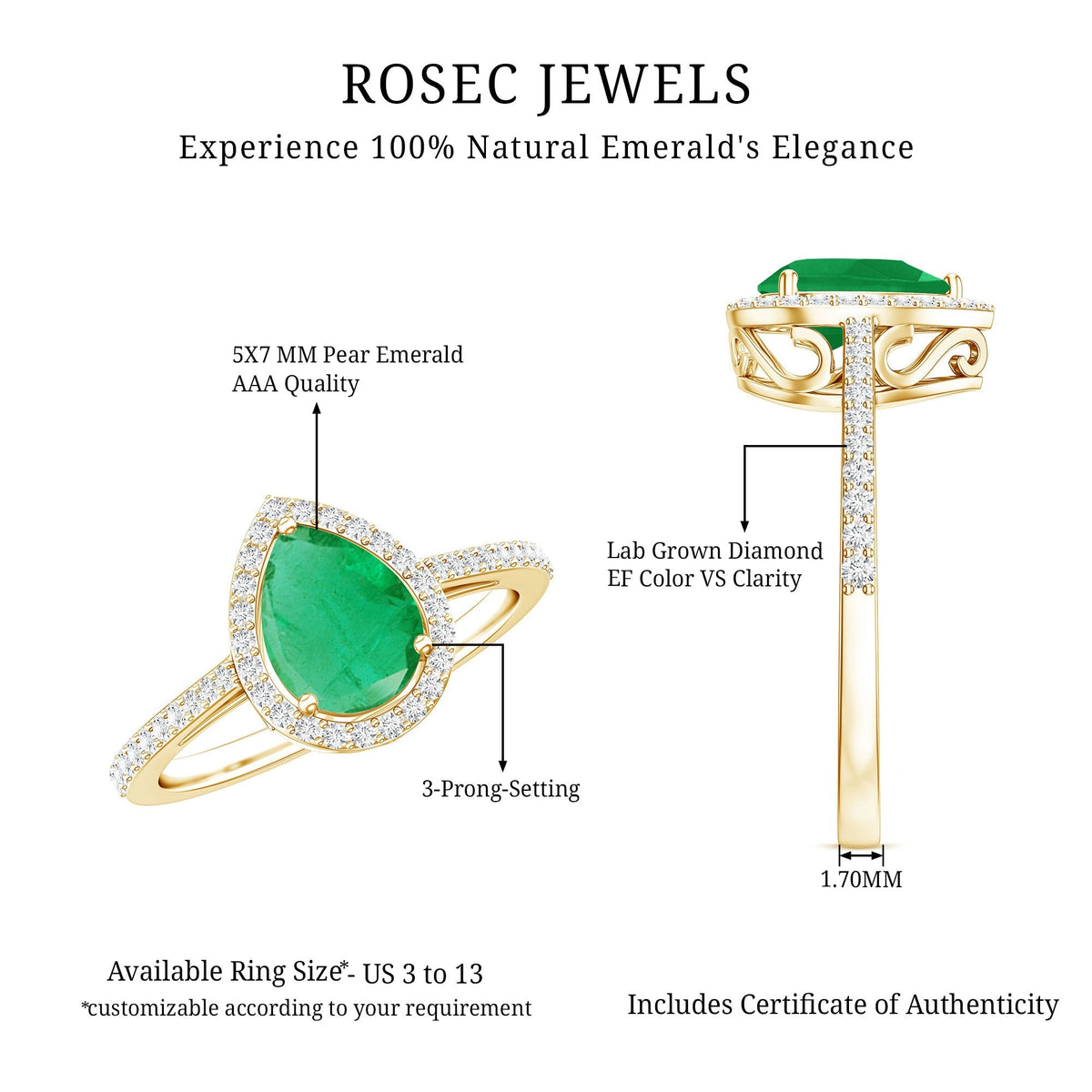 Emerald Teardrop Engagement Ring – Pear Shaped Emerald & Diamond Halo Band