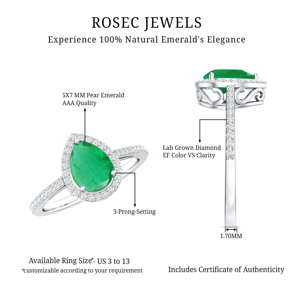 Emerald Teardrop Engagement Ring – Pear Shaped Emerald & Diamond Halo Band