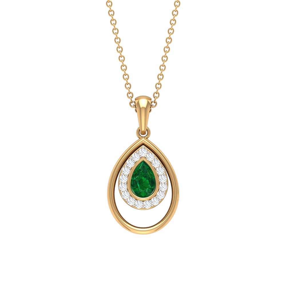 Emerald Teardrop Necklace – AAA Quality Emerald Pendant with Diamond Halo