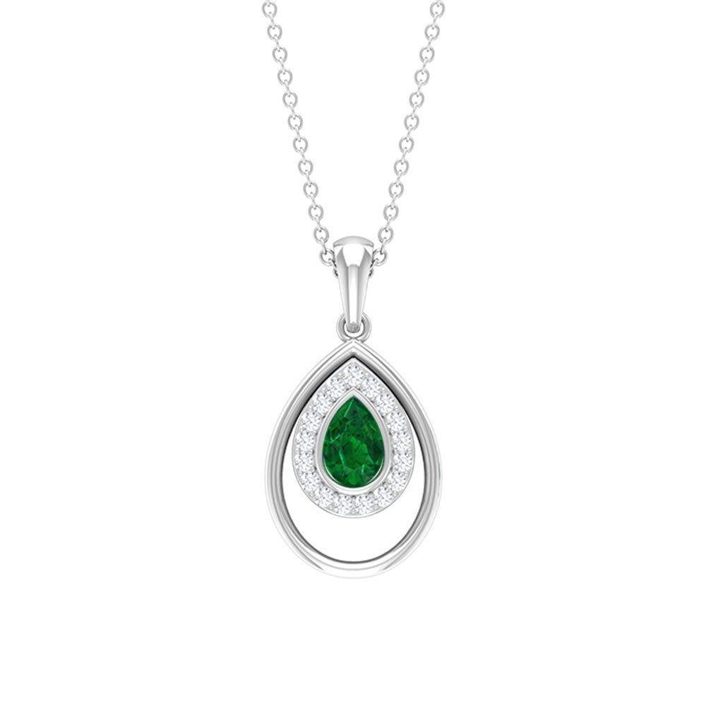 Emerald Teardrop Necklace – AAA Quality Emerald Pendant with Diamond Halo