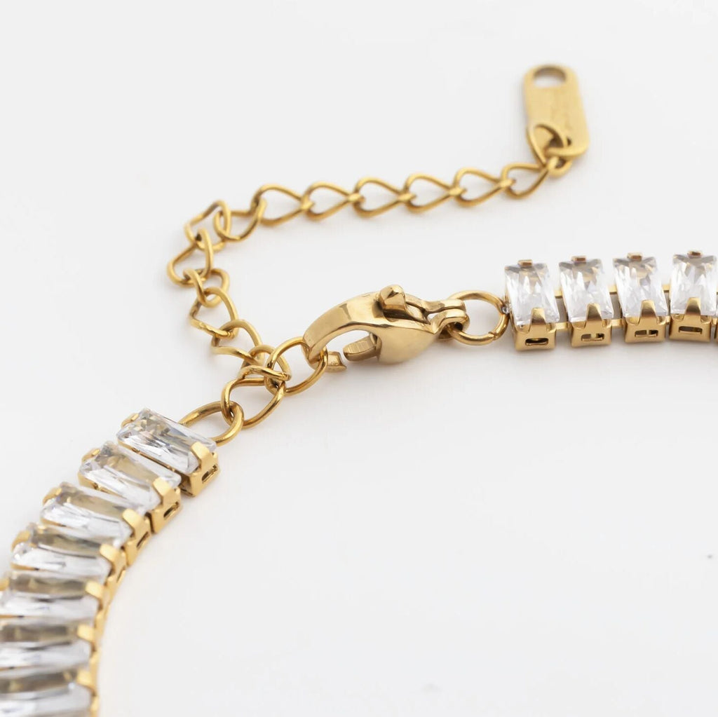 Emerald Tennis Bracelet – 18K Gold PVD Stainless Steel Square Cut Gemstone Chain - Bracelets | Sunflower Soul Boutique
