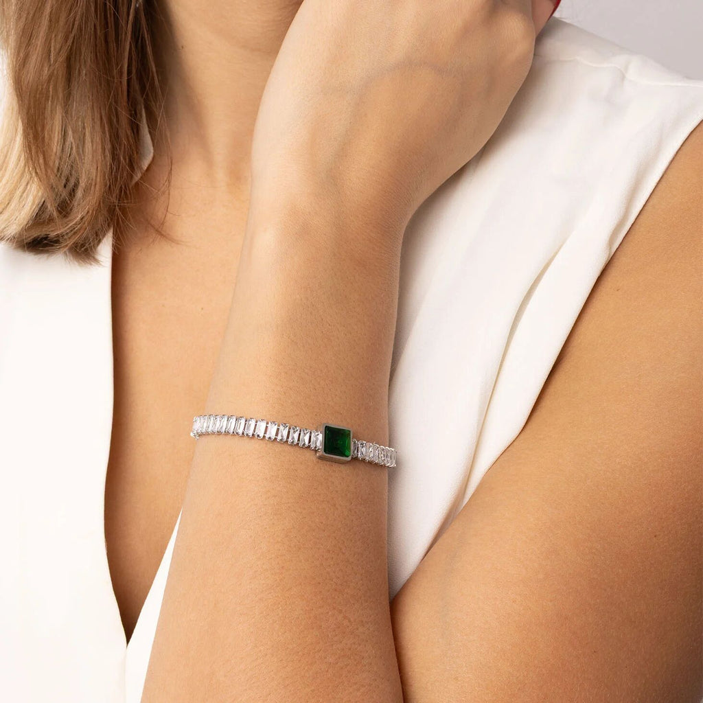 Emerald Tennis Bracelet – 18K Gold PVD Stainless Steel Square Cut Gemstone Chain - Bracelets | Sunflower Soul Boutique