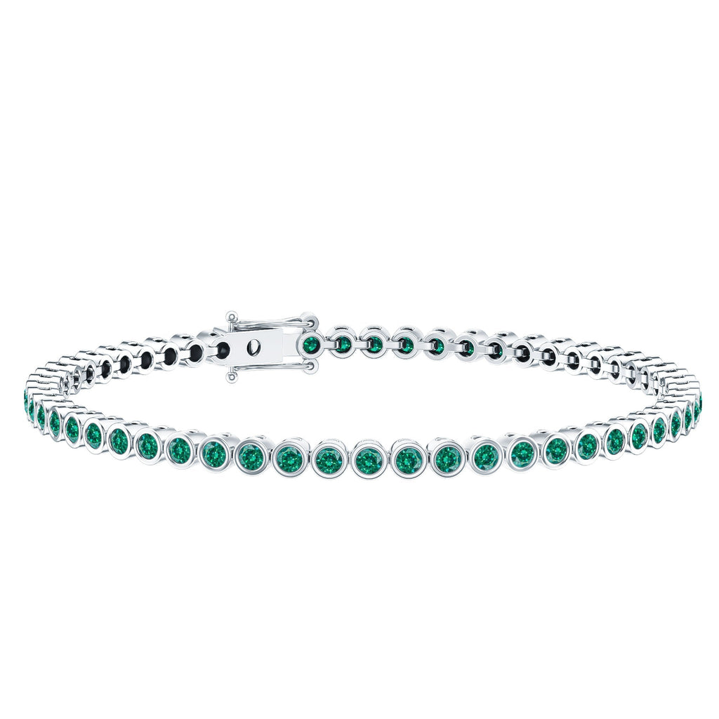 Emerald Tennis Bracelet - Bezel Set Lab Created Emeralds | Lightweight Elegant Wrist Jewelry