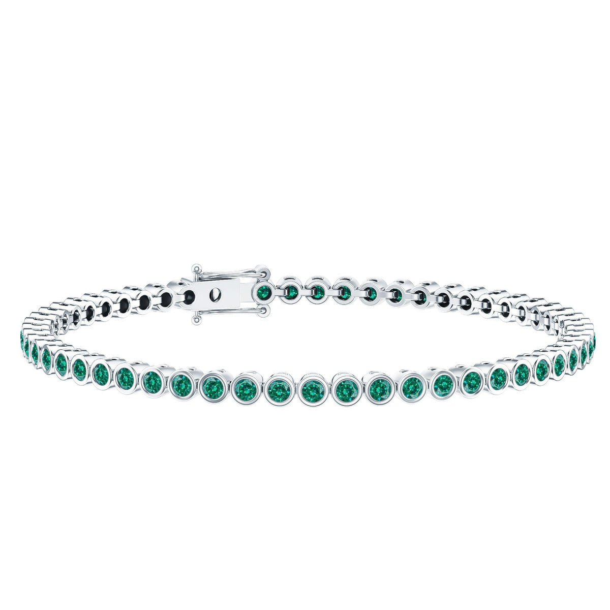 Emerald Tennis Bracelet - Bezel Set Lab Created Emeralds | Lightweight Elegant Wrist Jewelry