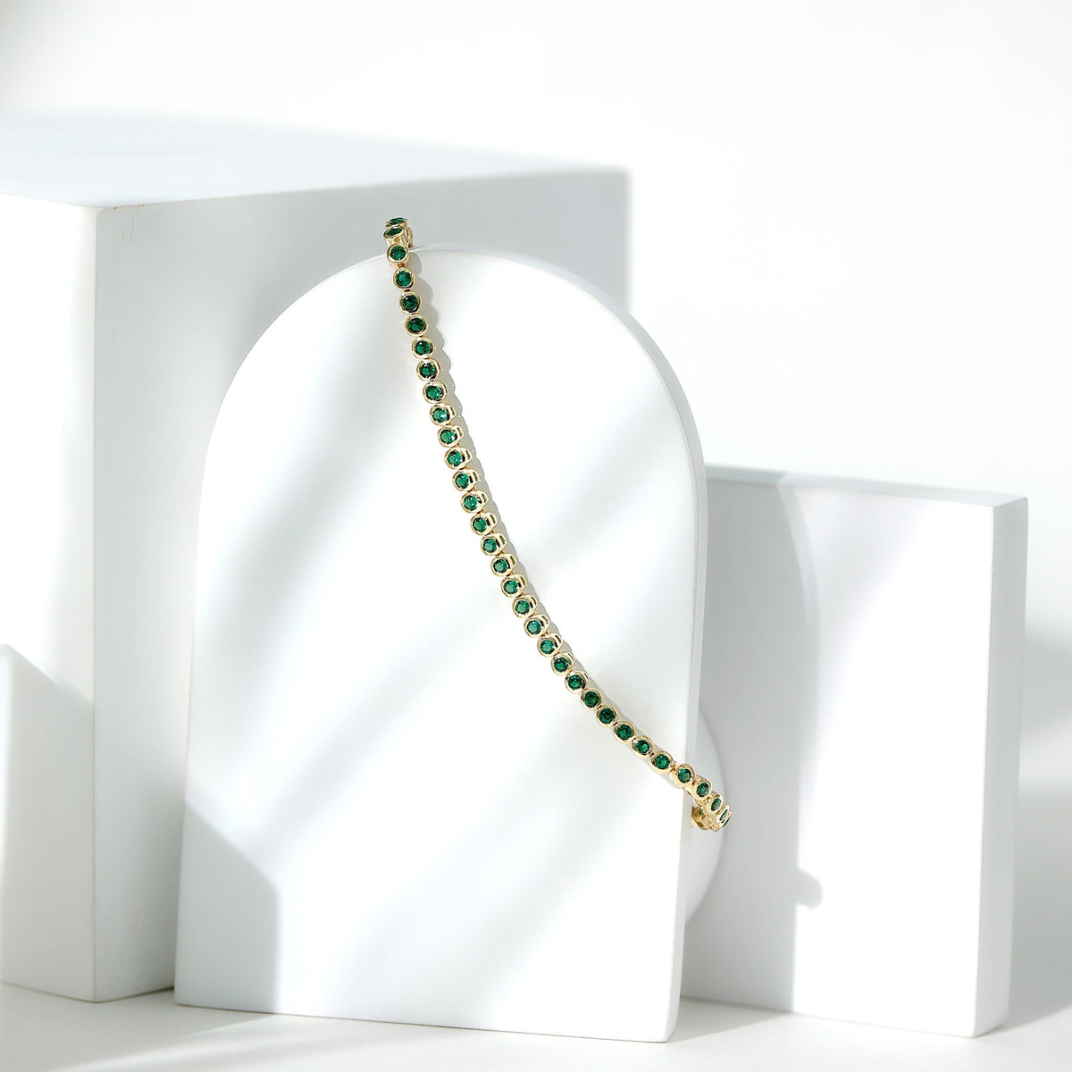 Emerald Tennis Bracelet - Bezel Set Lab Created Emeralds | Lightweight Elegant Wrist Jewelry