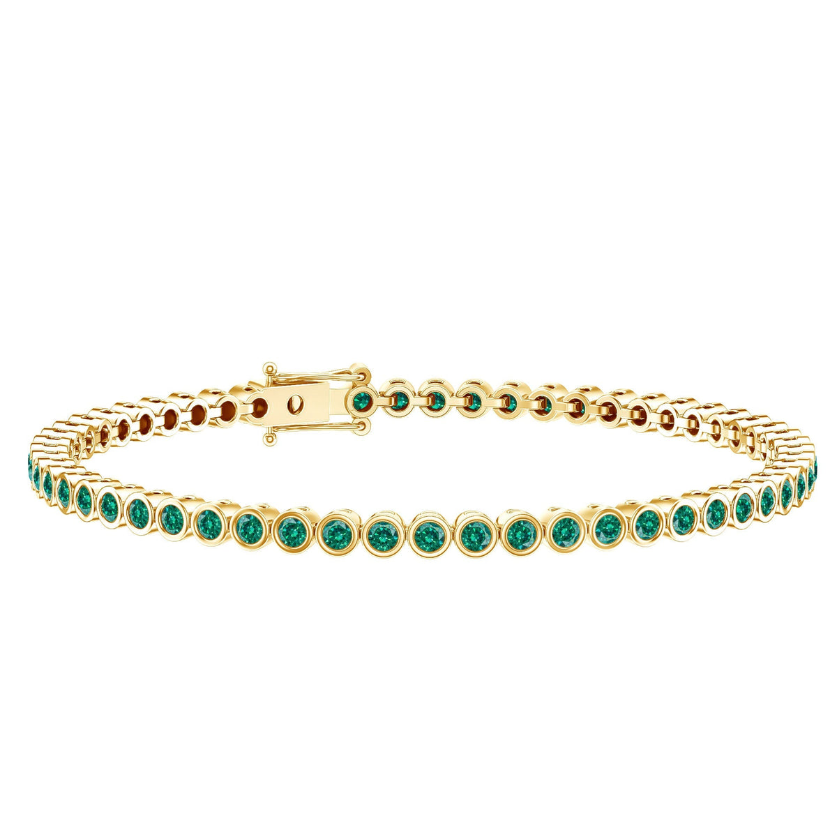 Emerald Tennis Bracelet - Bezel Set Lab Created Emeralds | Lightweight Elegant Wrist Jewelry