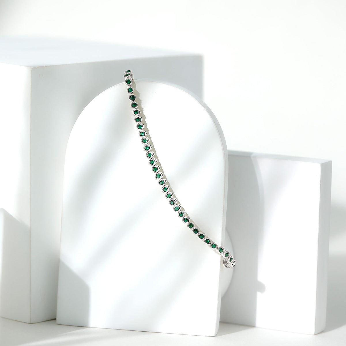 Emerald Tennis Bracelet - Bezel Set Lab Created Emeralds | Lightweight Elegant Wrist Jewelry