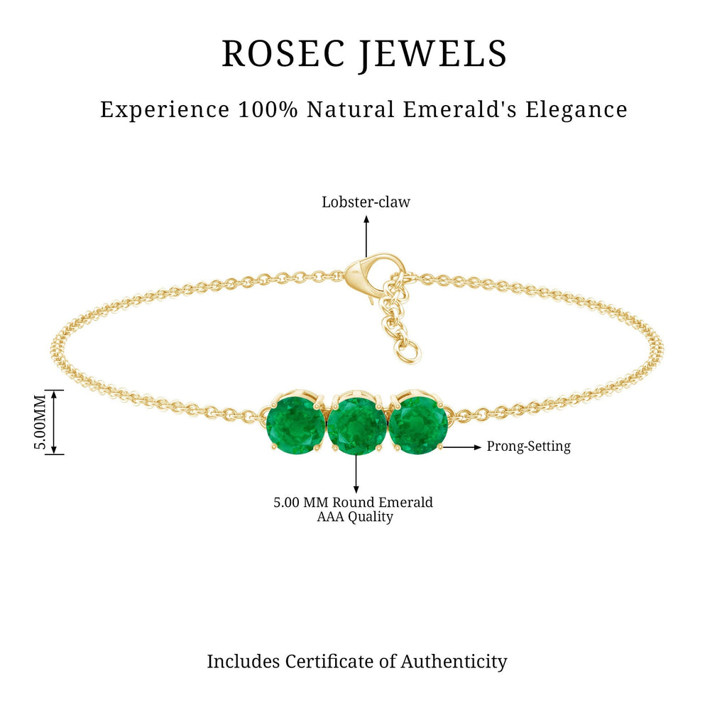 Emerald Three Stone Bracelet – Certified AAA Quality Emeralds, Link Chain Jewelry