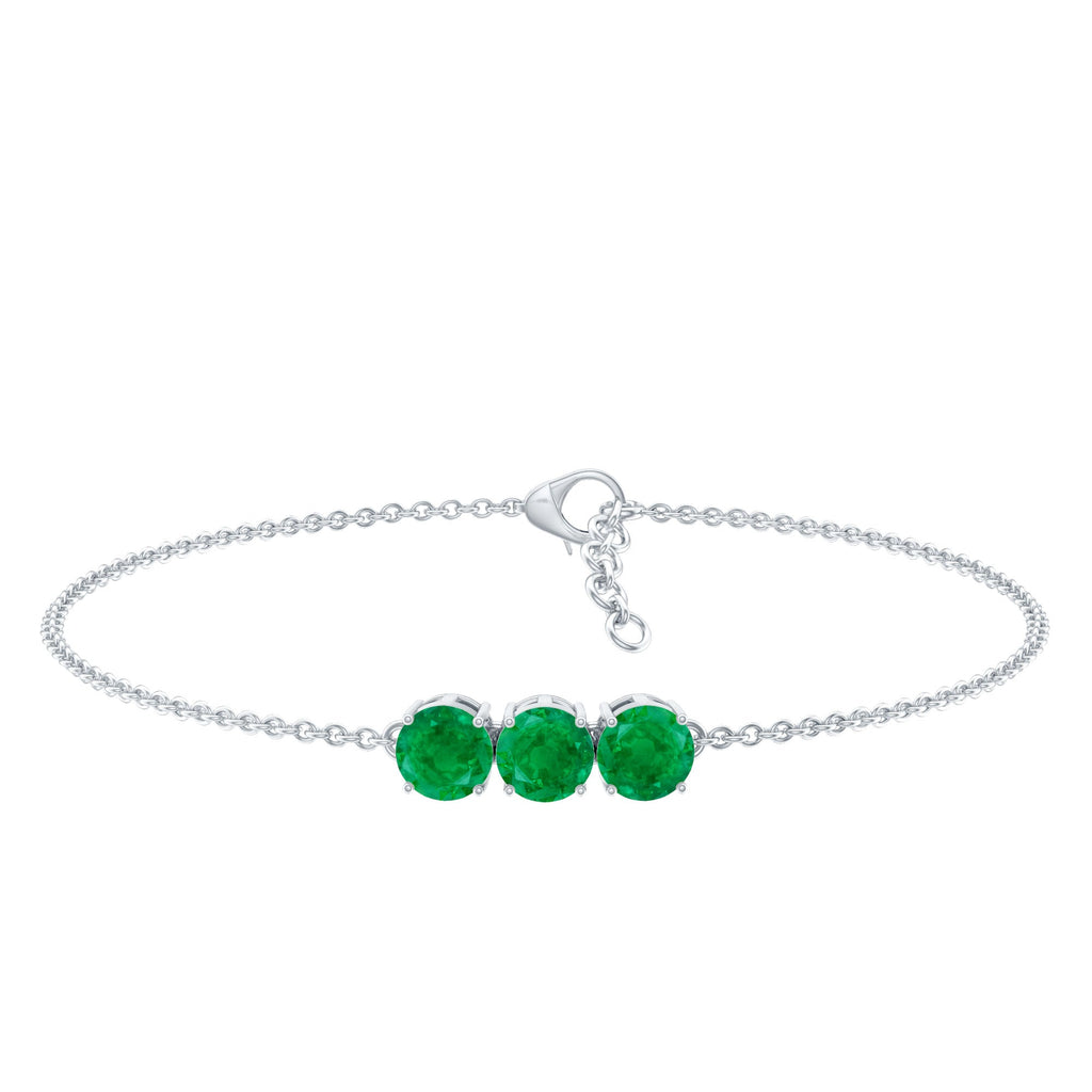 Emerald Three Stone Bracelet – Certified AAA Quality Emeralds, Link Chain Jewelry