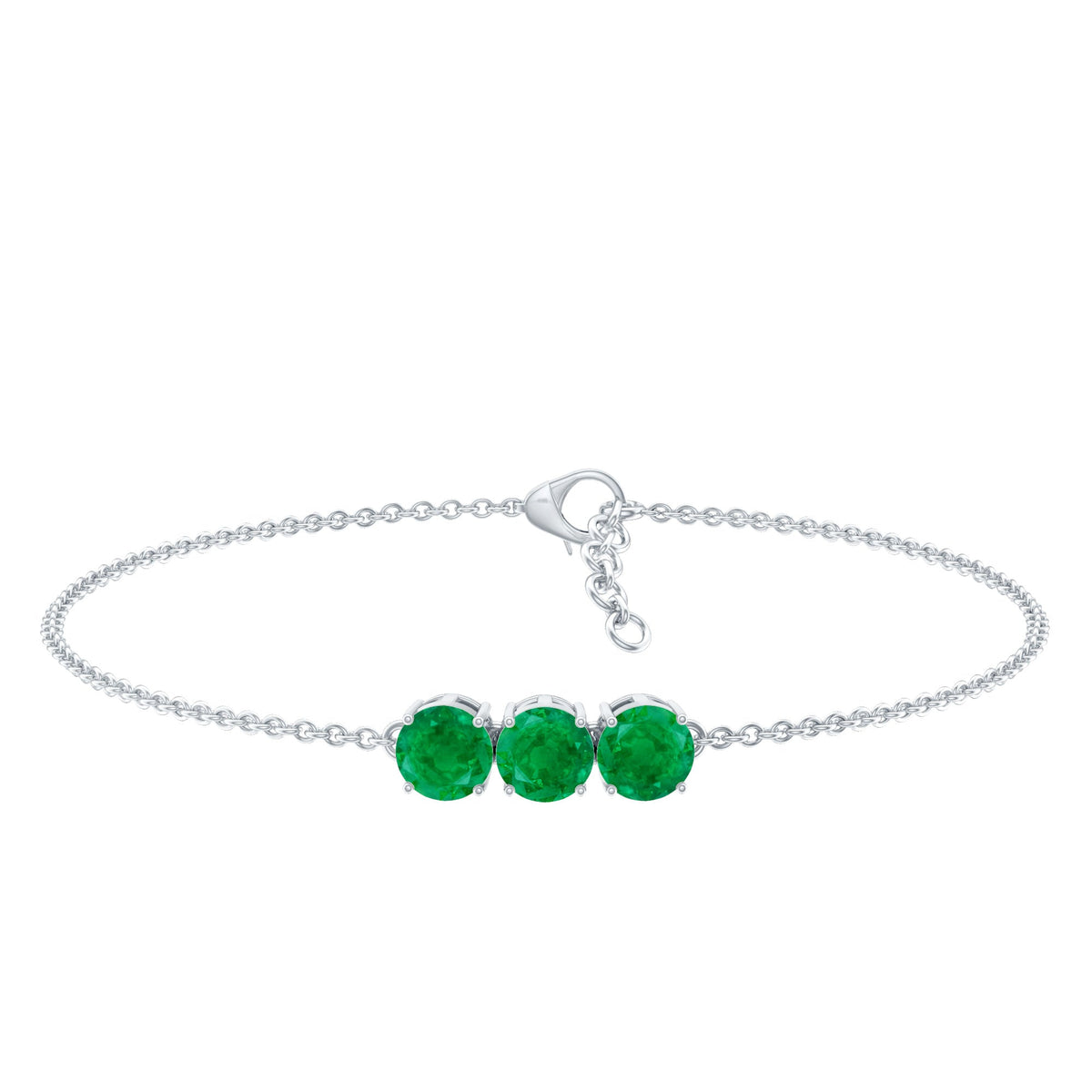 Emerald Three Stone Bracelet – Certified AAA Quality Emeralds, Link Chain Jewelry