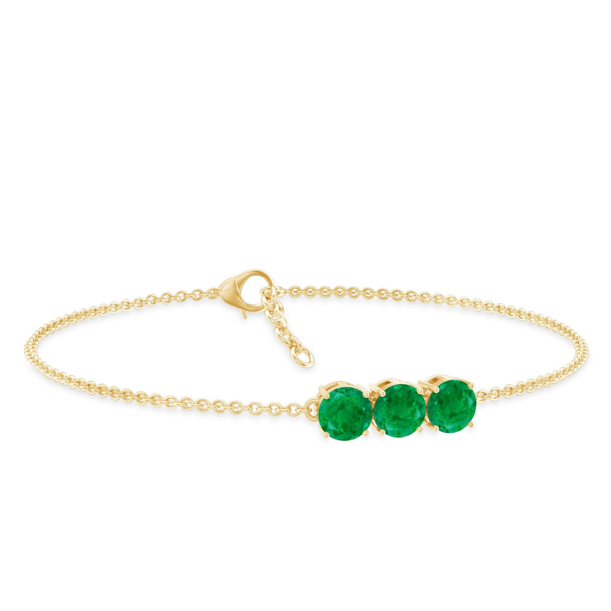 Emerald Three Stone Bracelet – Certified AAA Quality Emeralds, Link Chain Jewelry