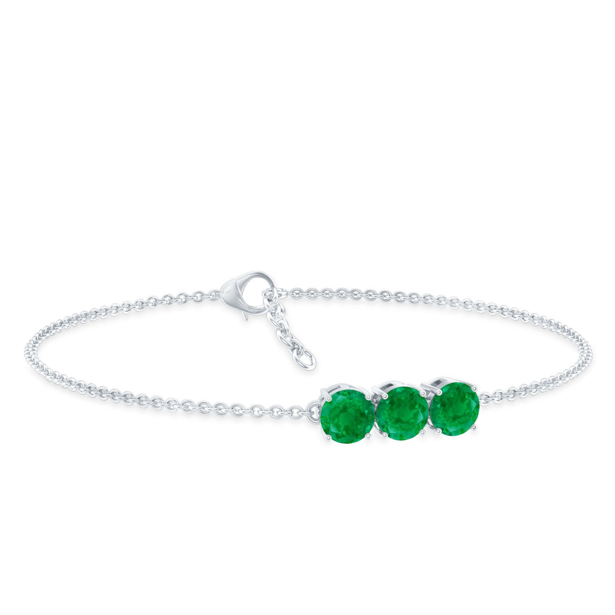 Emerald Three Stone Bracelet – Certified AAA Quality Emeralds, Link Chain Jewelry