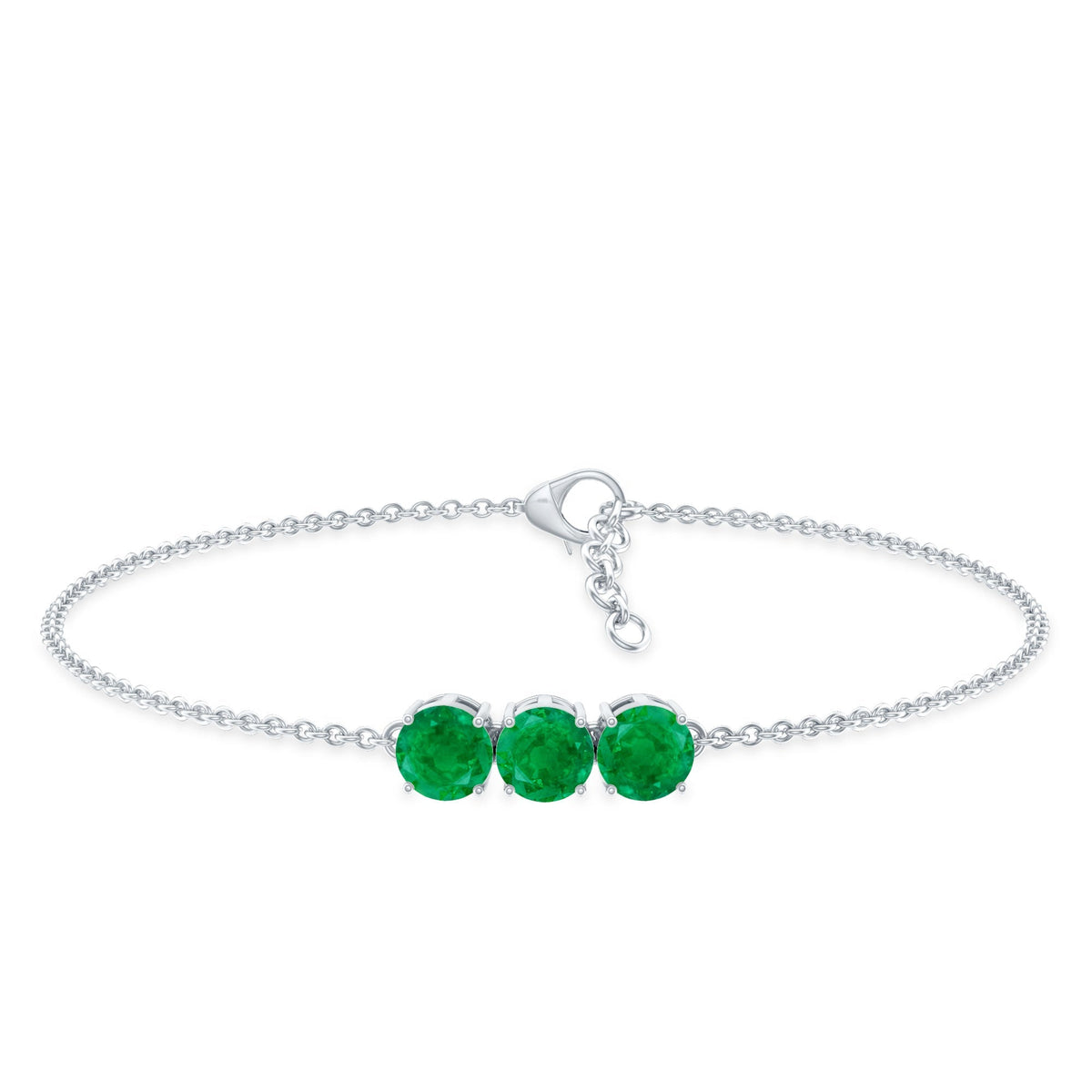 Emerald Three Stone Bracelet – Certified AAA Quality Emeralds, Link Chain Jewelry