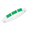 Emerald Three Stone Ring - Real Emerald Baguette Cut Bar Setting With Certificate