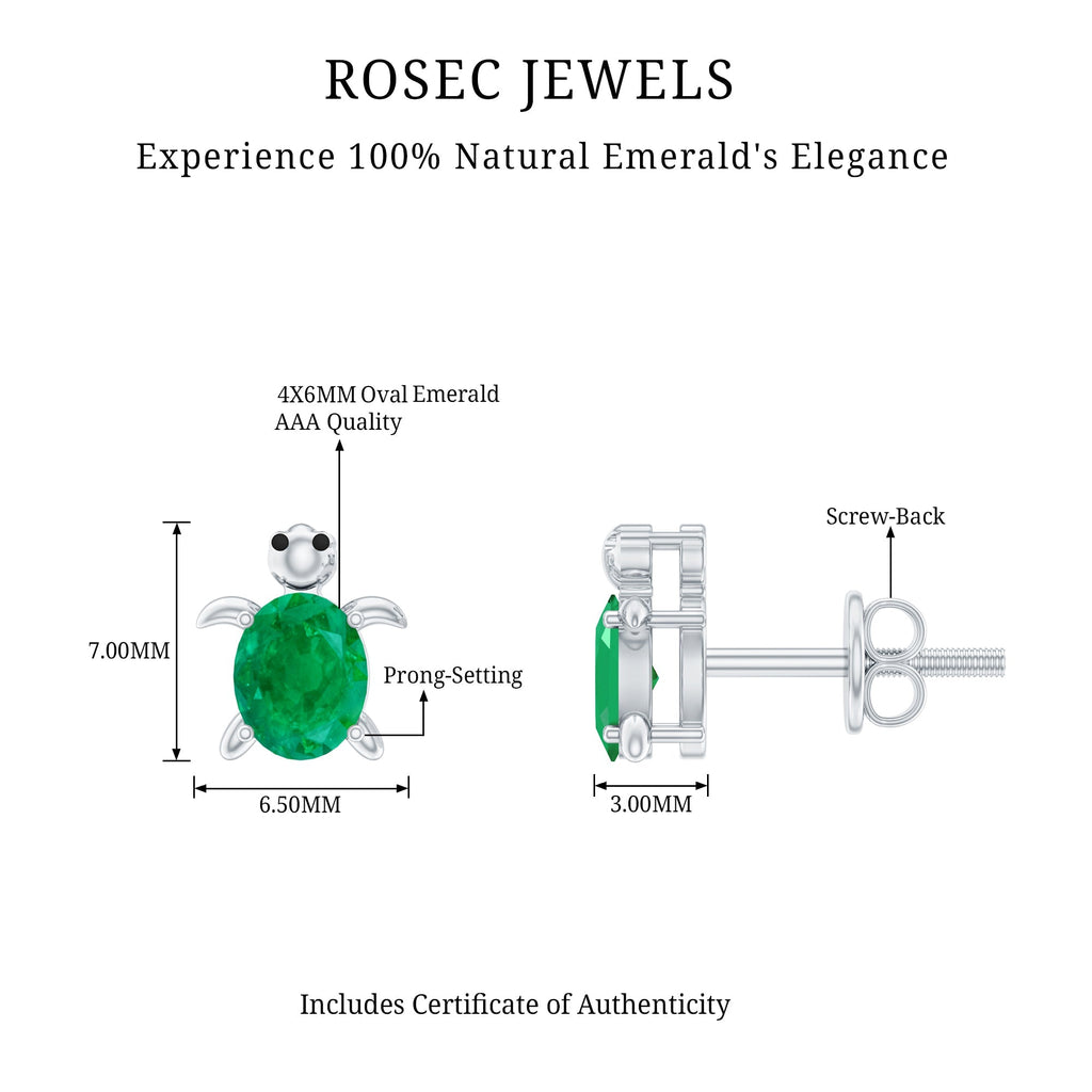 Emerald Turtle Earrings – Oval Emerald Studs With Secure Screw Back Closure