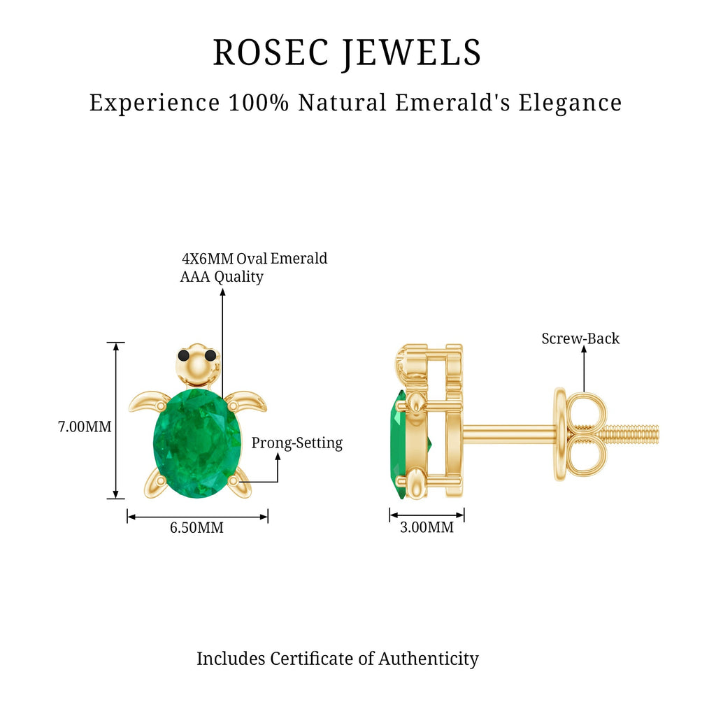 Emerald Turtle Earrings – Oval Emerald Studs With Secure Screw Back Closure