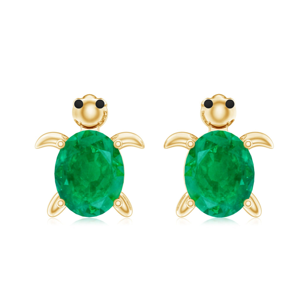 Emerald Turtle Earrings – Oval Emerald Studs With Secure Screw Back Closure