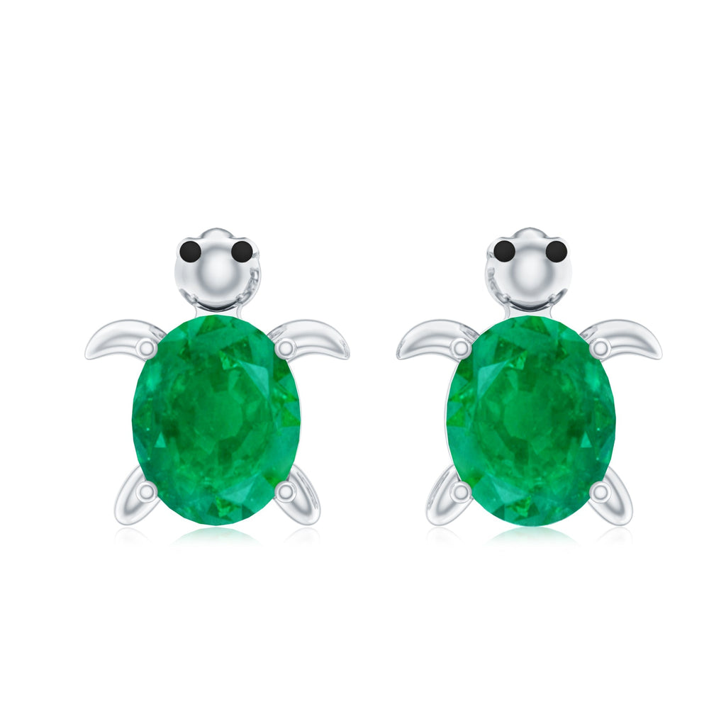 Emerald Turtle Earrings – Oval Emerald Studs With Secure Screw Back Closure