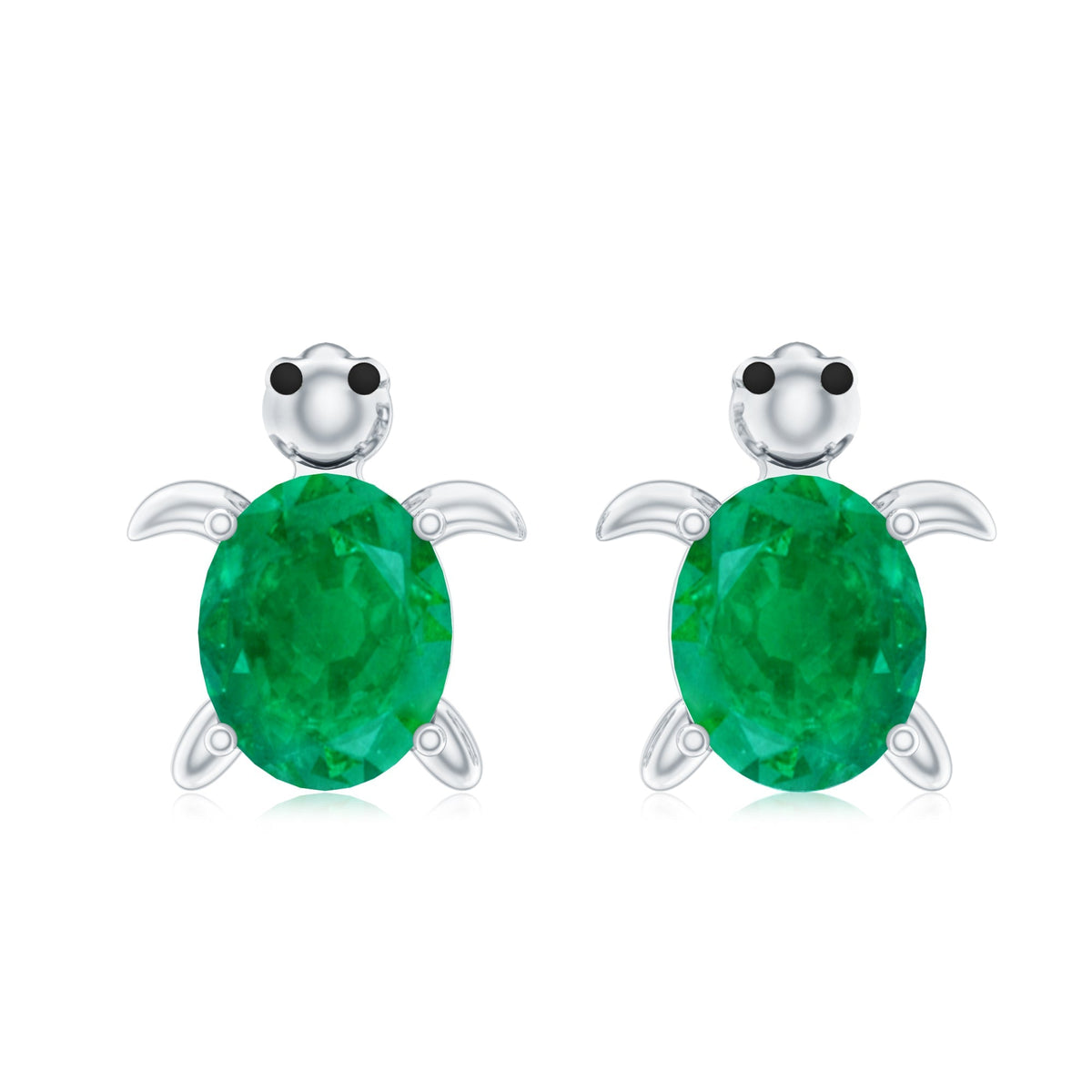 Emerald Turtle Earrings – Oval Emerald Studs With Secure Screw Back Closure