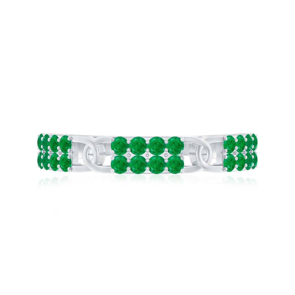 Emerald Wedding Band - Interlocking Half Eternity Ring with AAA Quality Emeralds
