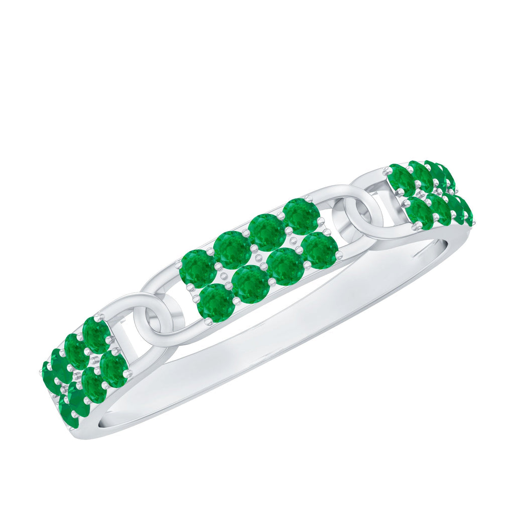 Emerald Wedding Band - Interlocking Half Eternity Ring with AAA Quality Emeralds