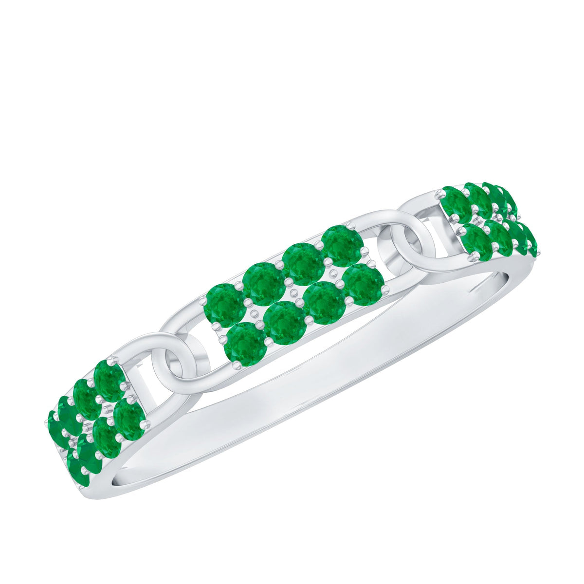 Emerald Wedding Band - Interlocking Half Eternity Ring with AAA Quality Emeralds