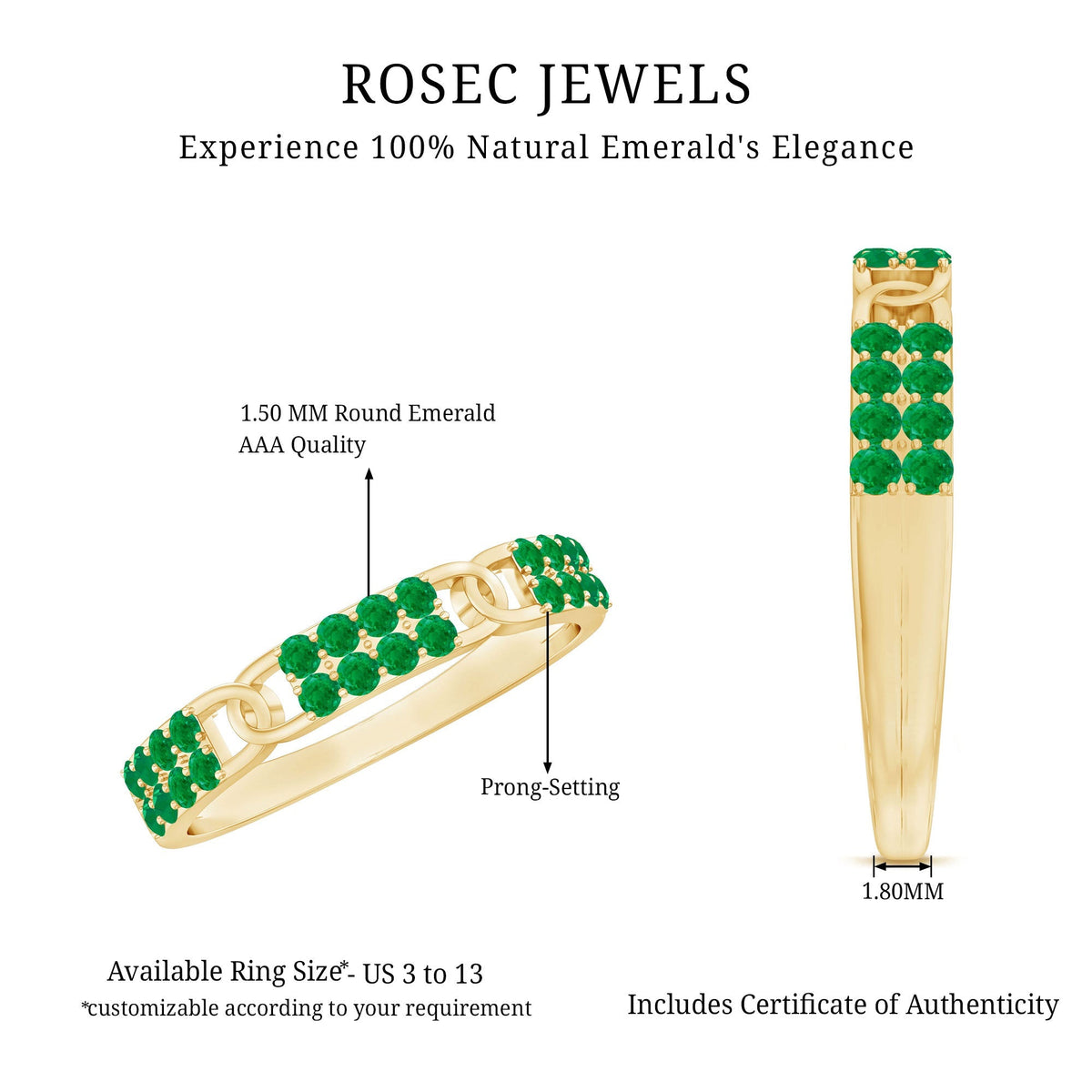Emerald Wedding Band - Interlocking Half Eternity Ring with AAA Quality Emeralds