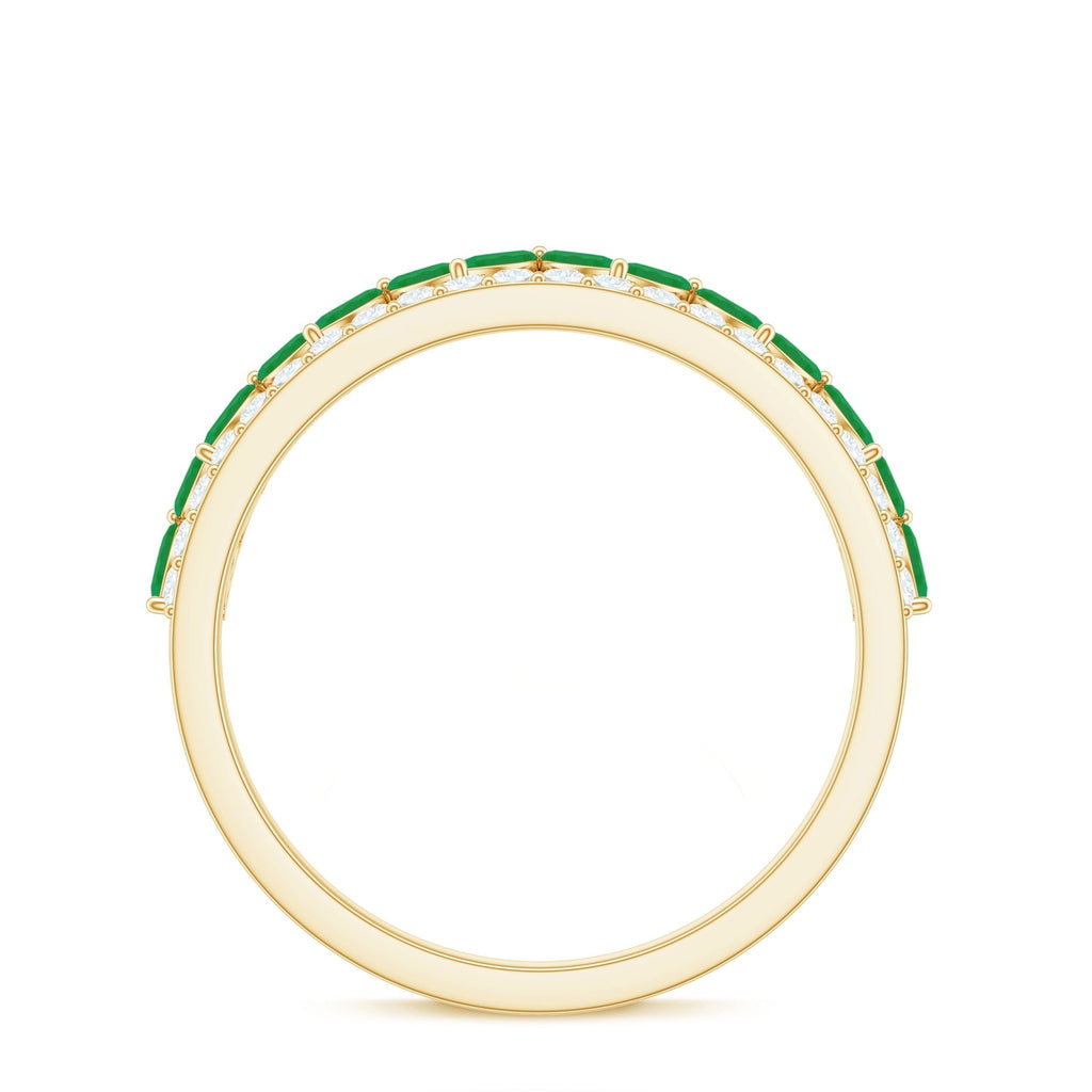 Emerald Wedding Band – Marquise Emerald Ring Half Eternity Diamond Band in Rose Gold