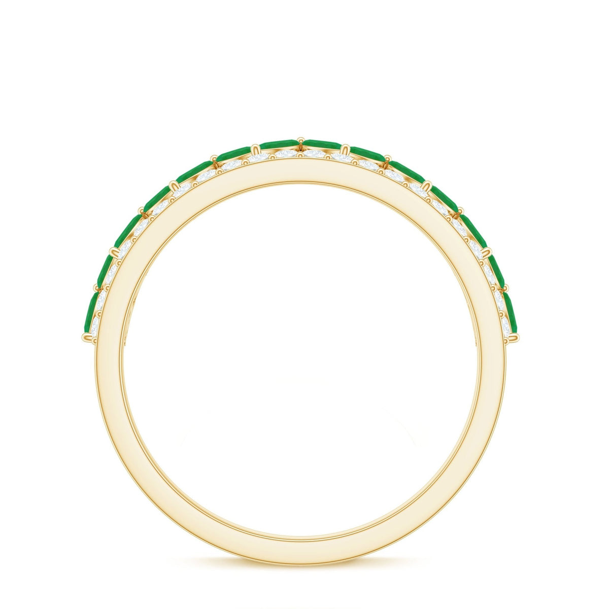 Emerald Wedding Band – Marquise Emerald Ring Half Eternity Diamond Band in Rose Gold