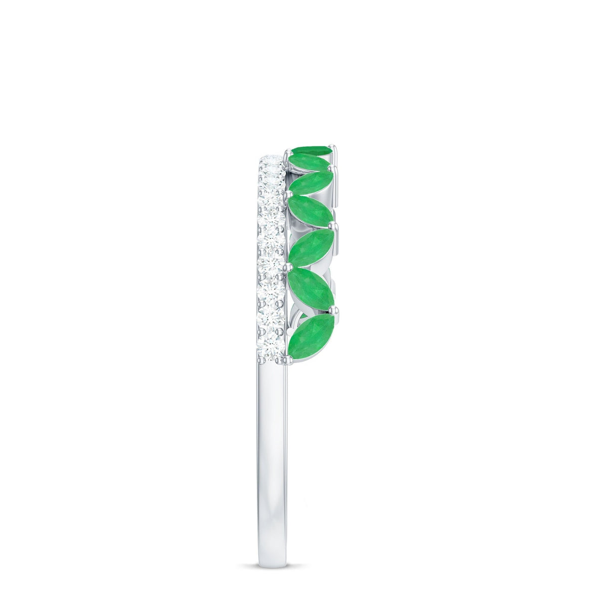 Emerald Wedding Band – Marquise Emerald Ring Half Eternity Diamond Band in Rose Gold