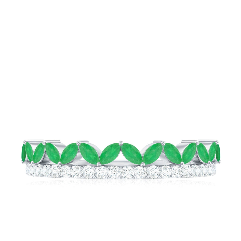 Emerald Wedding Band – Marquise Emerald Ring Half Eternity Diamond Band in Rose Gold