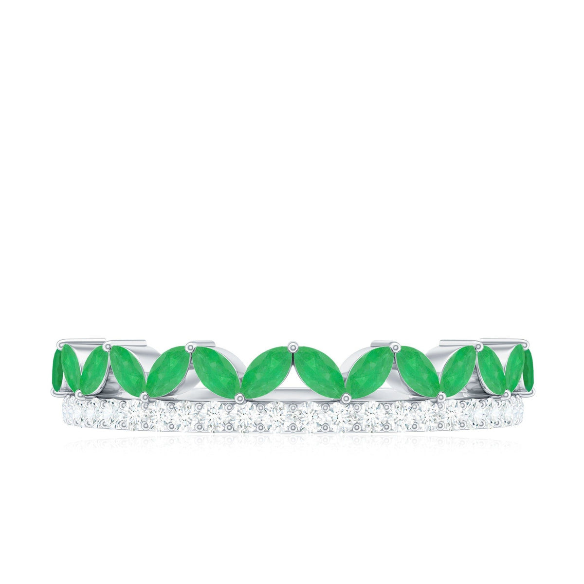Emerald Wedding Band – Marquise Emerald Ring Half Eternity Diamond Band in Rose Gold