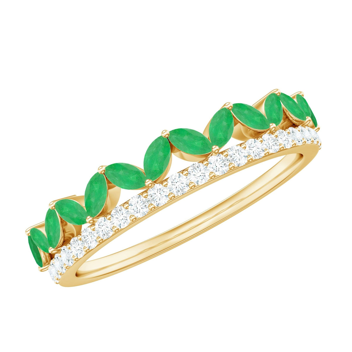 Emerald Wedding Band – Marquise Emerald Ring Half Eternity Diamond Band in Rose Gold