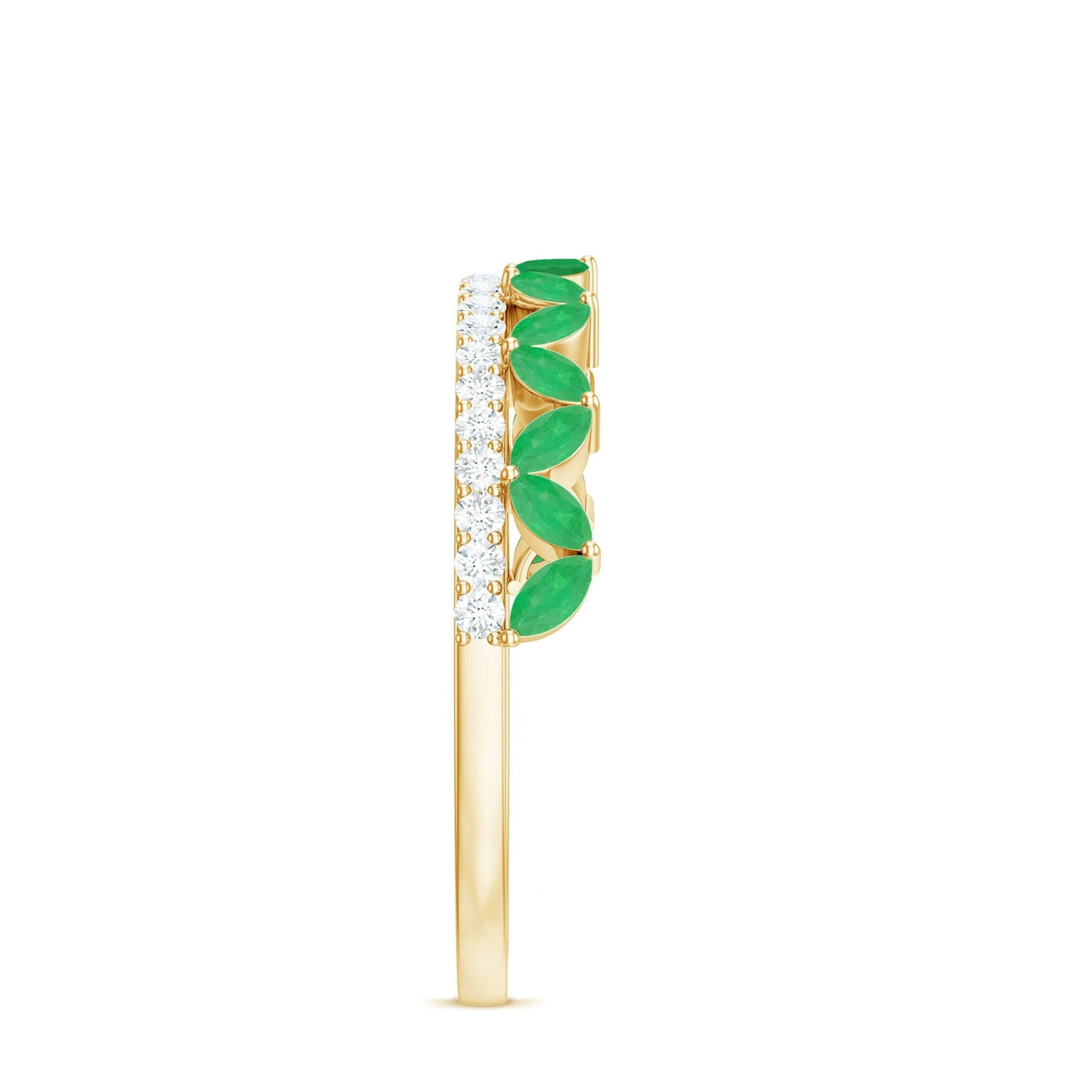 Emerald Wedding Band – Marquise Emerald Ring Half Eternity Diamond Band in Rose Gold