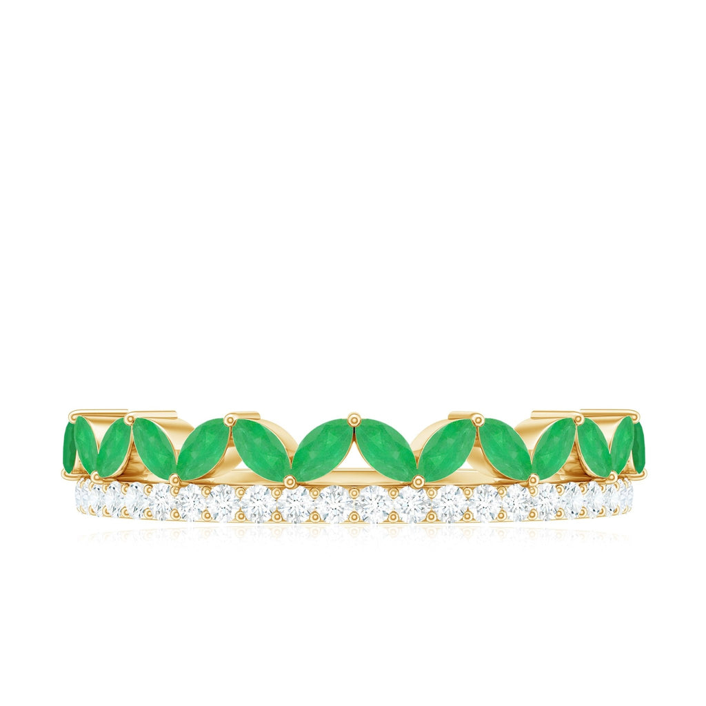 Emerald Wedding Band – Marquise Emerald Ring Half Eternity Diamond Band in Rose Gold