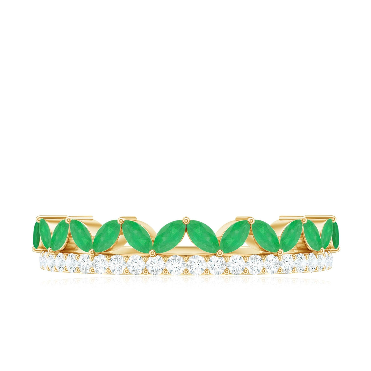 Emerald Wedding Band – Marquise Emerald Ring Half Eternity Diamond Band in Rose Gold