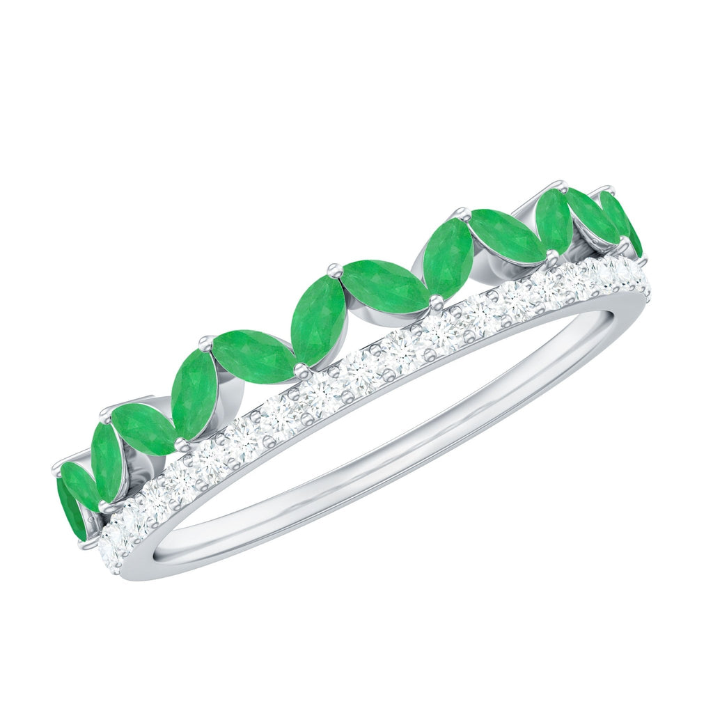 Emerald Wedding Band – Marquise Emerald Ring Half Eternity Diamond Band in Rose Gold