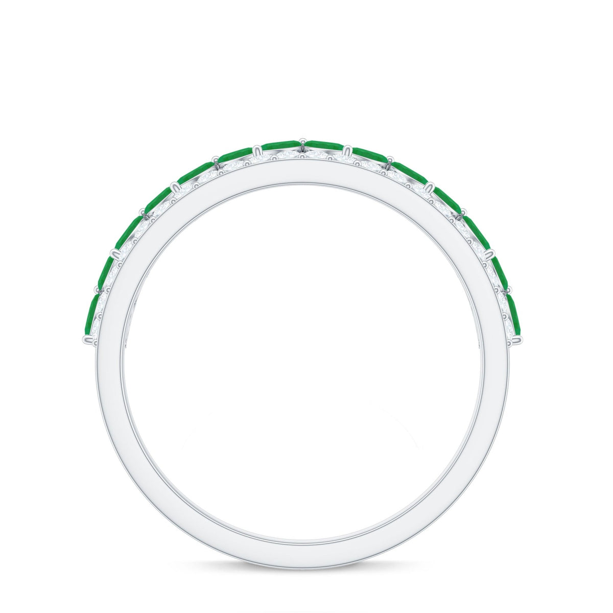 Emerald Wedding Band – Marquise Emerald Ring Half Eternity Diamond Band in Rose Gold