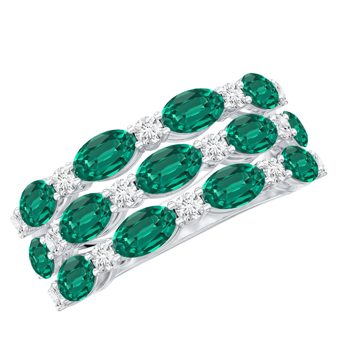 Emerald Wedding Band – Oval Cut Lab Grown Emerald & Diamond Eternity Ring