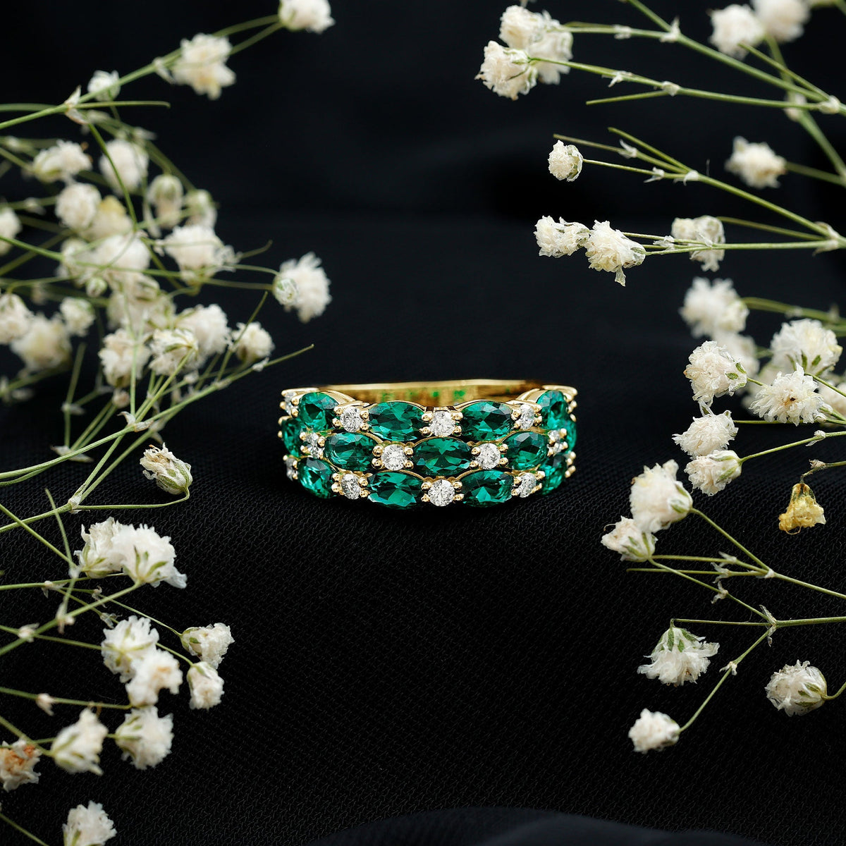 Emerald Wedding Band – Oval Cut Lab Grown Emerald & Diamond Eternity Ring
