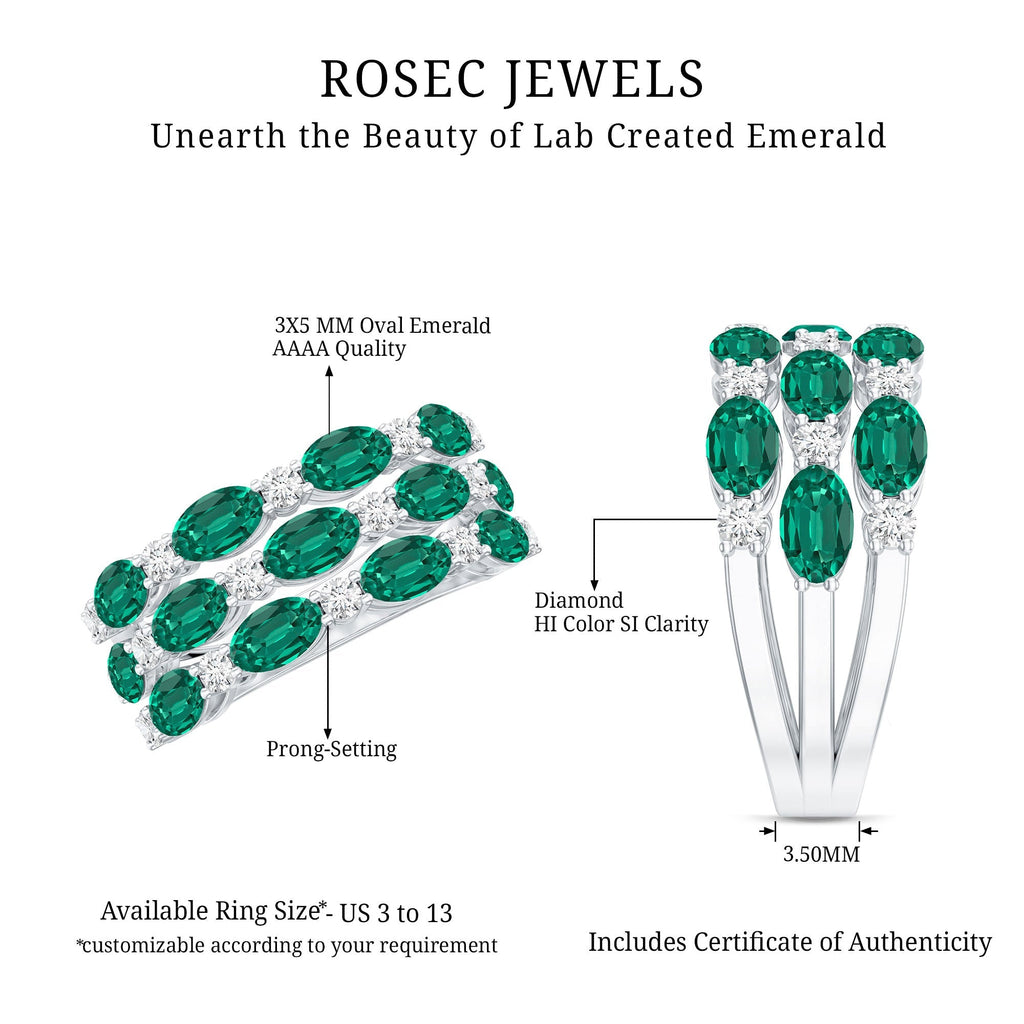 Emerald Wedding Band – Oval Cut Lab Grown Emerald & Diamond Eternity Ring
