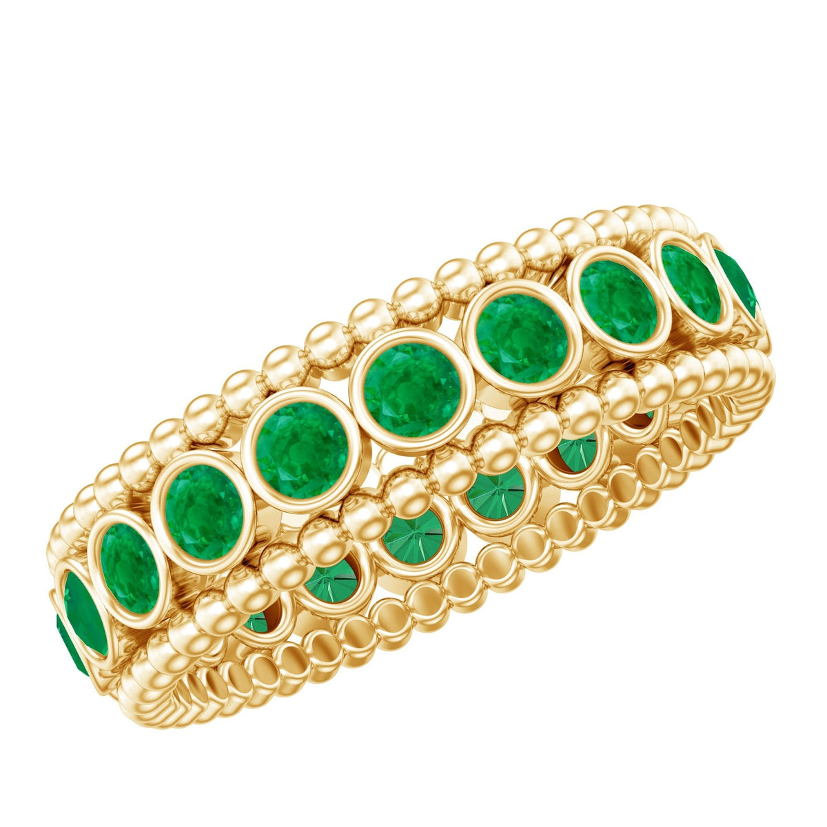 Emerald Wedding Band – Vintage Bezel Setting Ring with AAA Quality Emeralds