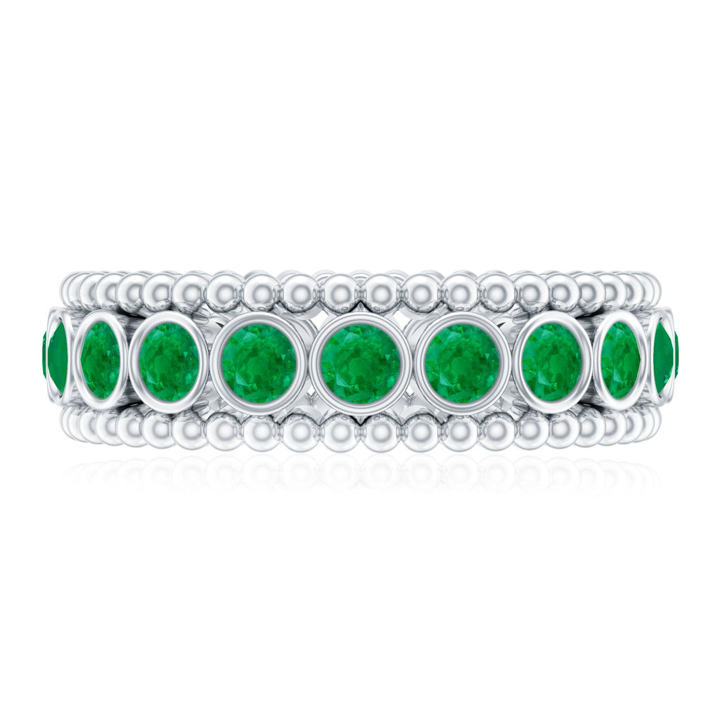 Emerald Wedding Band – Vintage Bezel Setting Ring with AAA Quality Emeralds