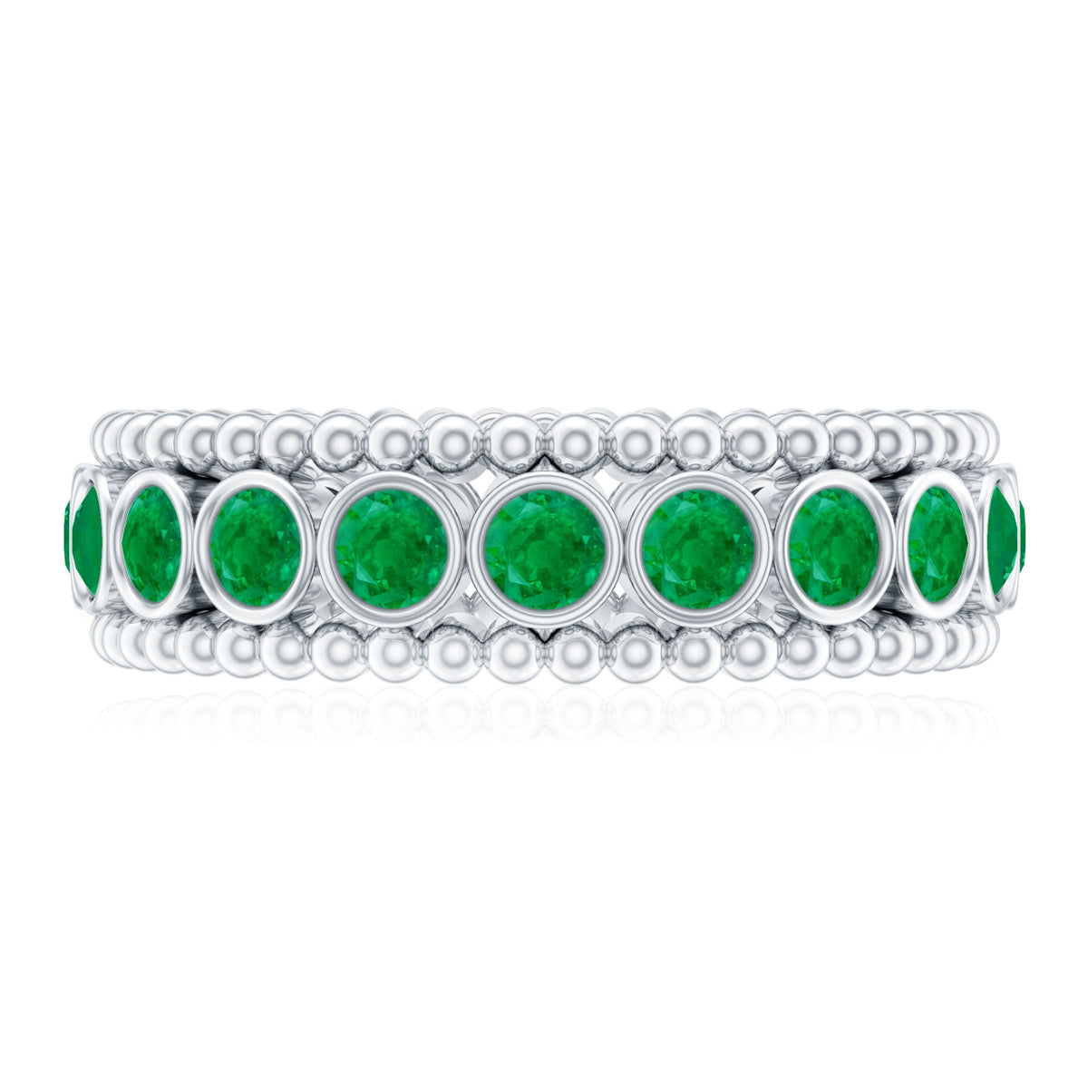 Emerald Wedding Band – Vintage Bezel Setting Ring with AAA Quality Emeralds